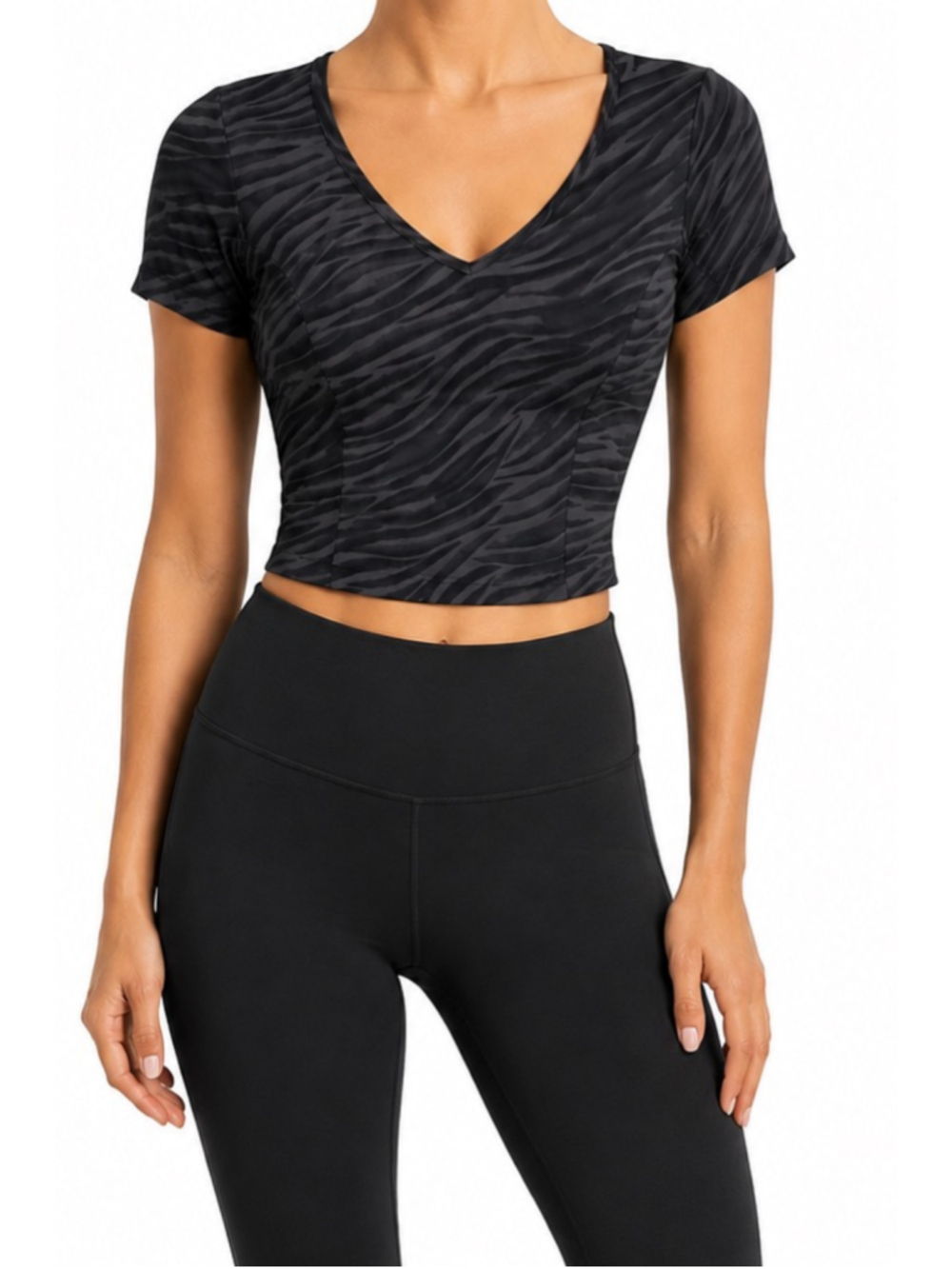 Lululemon Nulu Cropped Slim Yoga Short Sleeve Sz 4 Le Tigre Camo Deep Coal EUC
